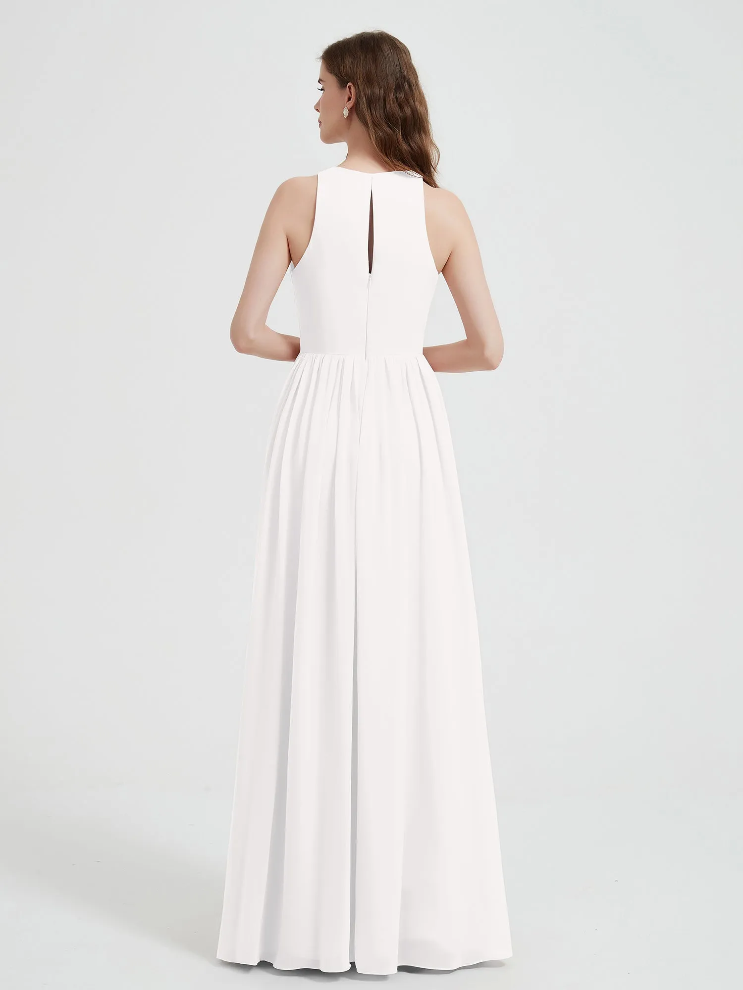 Halter Chiffon Simple Dress with Slit Ivory