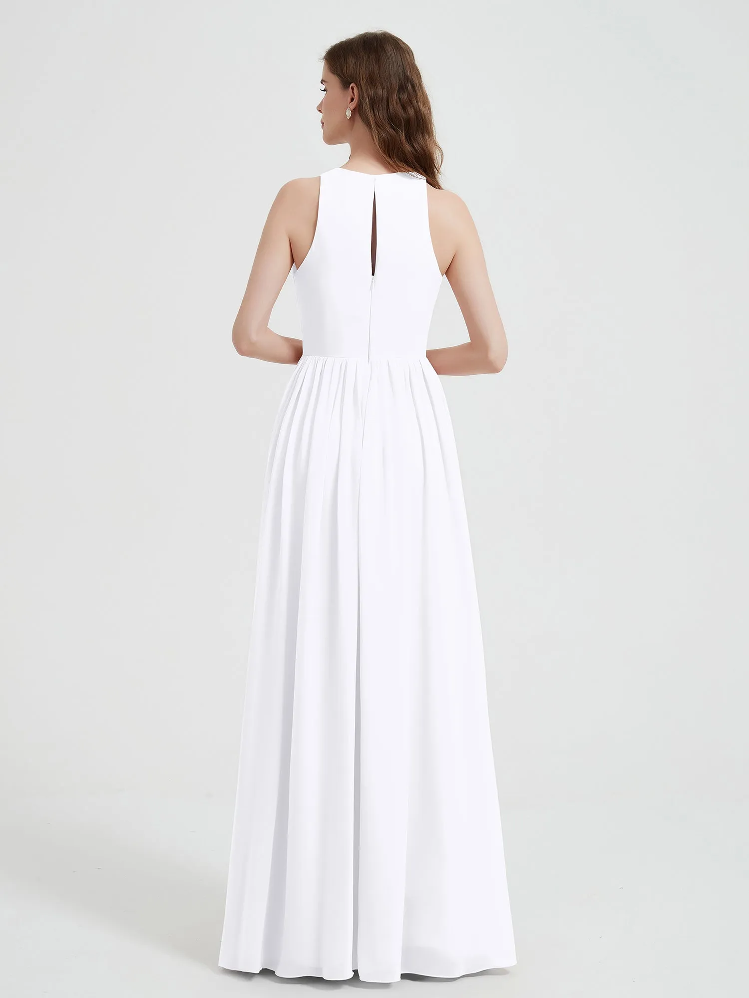 Halter Chiffon Simple Dress with Slit White