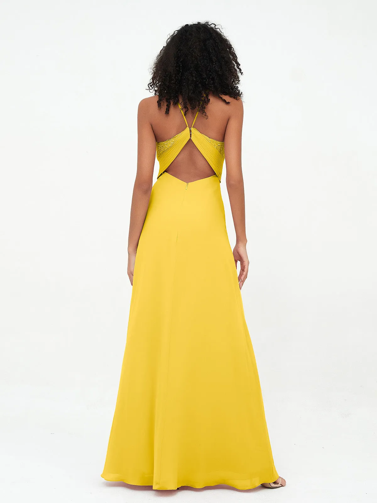 Halter Lace Top and Chiffon Open Back Dresses Marigold