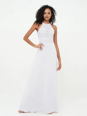 Halter Lace Top and Chiffon Open Back Dresses White Plus Size