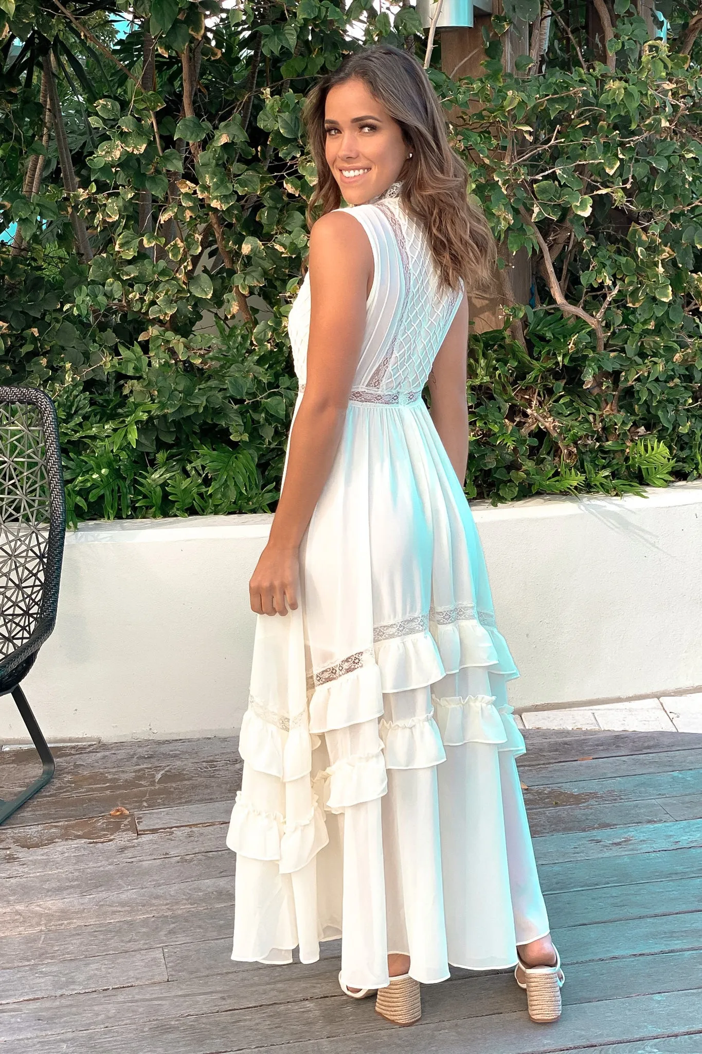 Ivory Ruffled Pintuck Dress