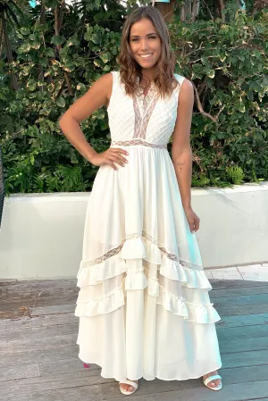 Ivory Ruffled Pintuck Dress