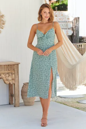 Lillian Green Floral Singlet Knot Front Dress