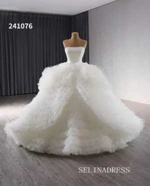 Luxury Haute Couture White Wedding Dress Strapless Ruffles Ball Gown Bridal Dresses 241076