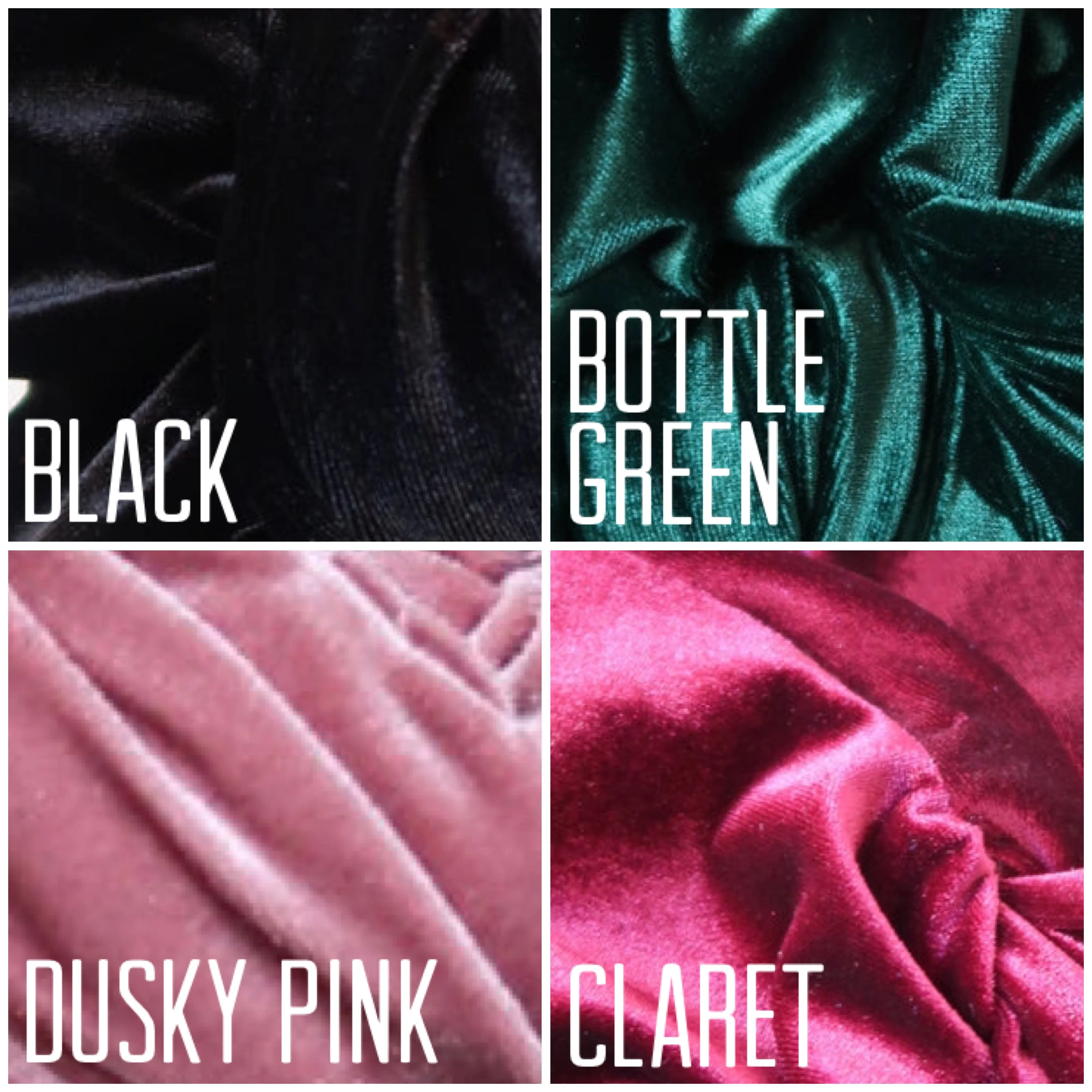 Made To Order: SCRUNCHIE KNOT Velvet Pre-tied Stretchy 1940s Style Turban (Full Coverage) Black, Claret, Bottle Green & Dusky Pink
