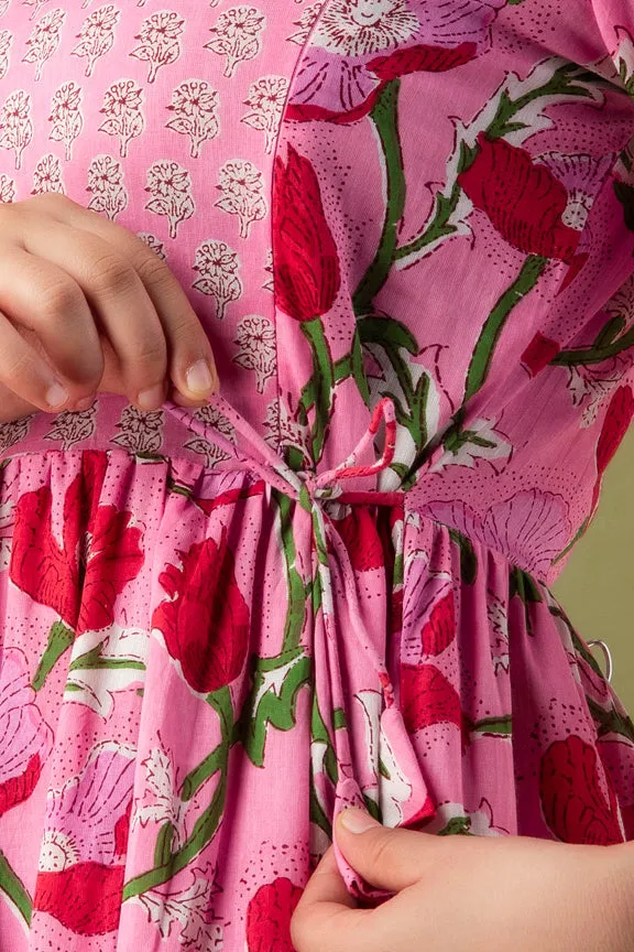 Pink & Red Print Maternity Baby Feeding Dress