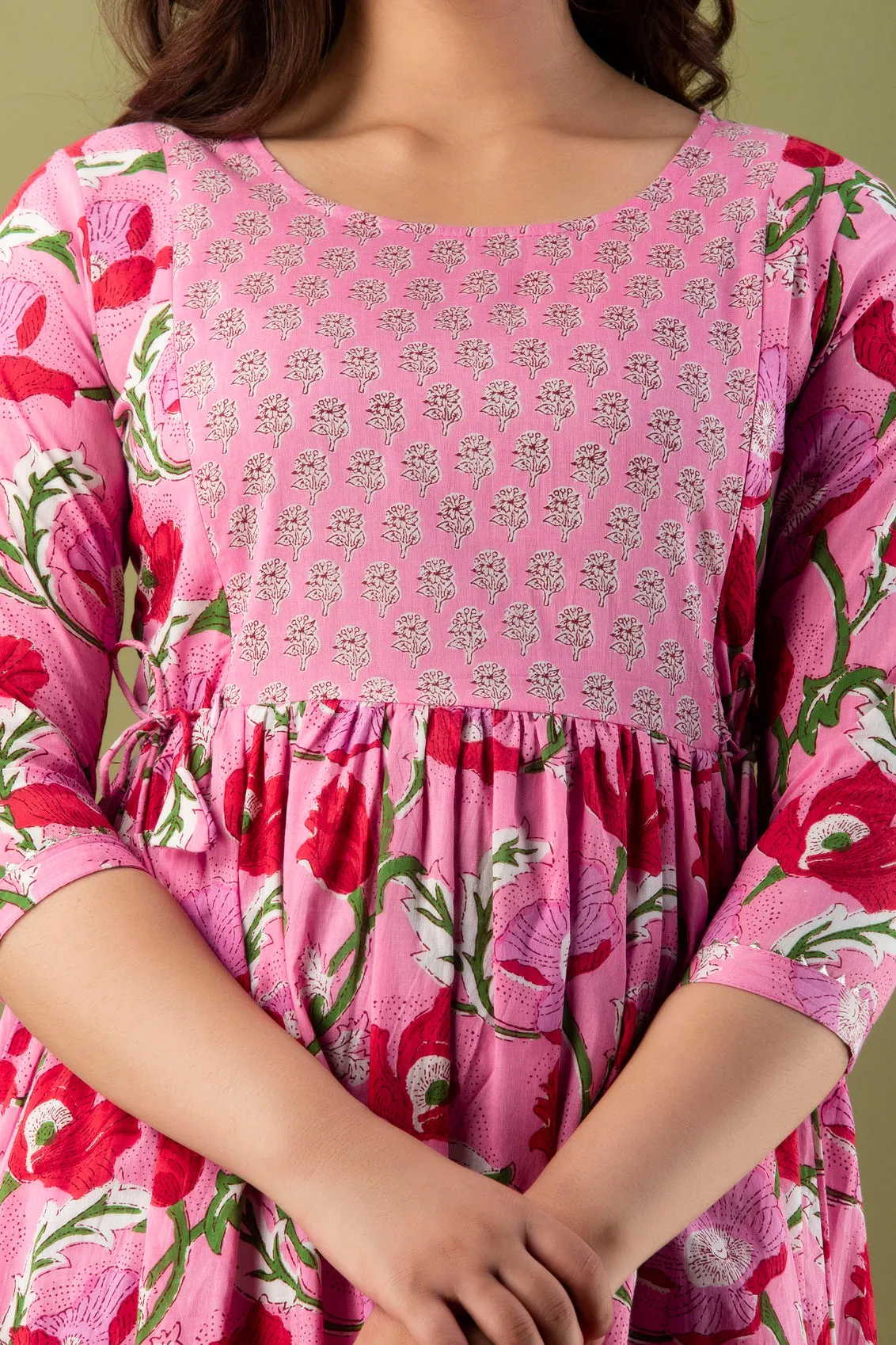 Pink & Red Print Maternity Baby Feeding Dress