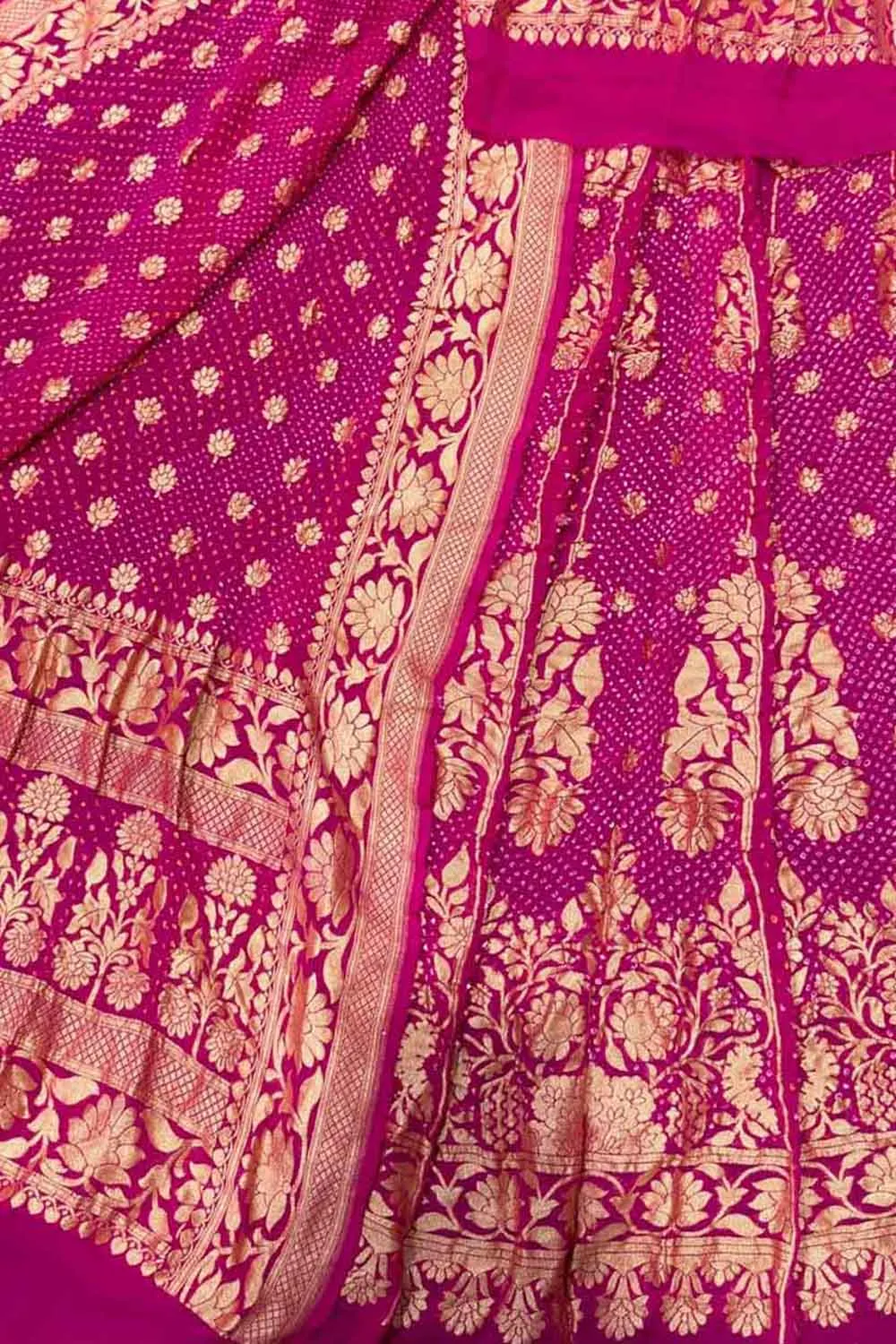 Pink Banarasi Bandhani Georgette Lehenga Set