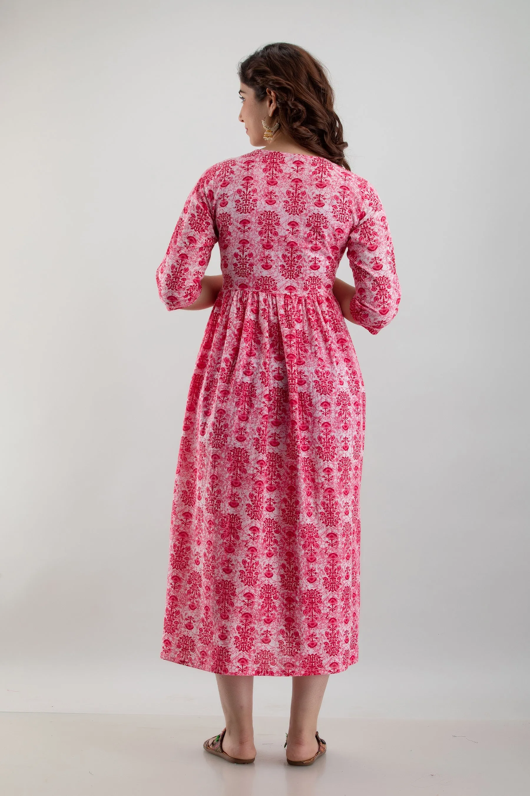 Pink Cotton Maternity Baby Feeding Dress