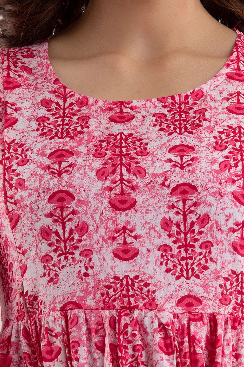 Pink Cotton Maternity Baby Feeding Dress