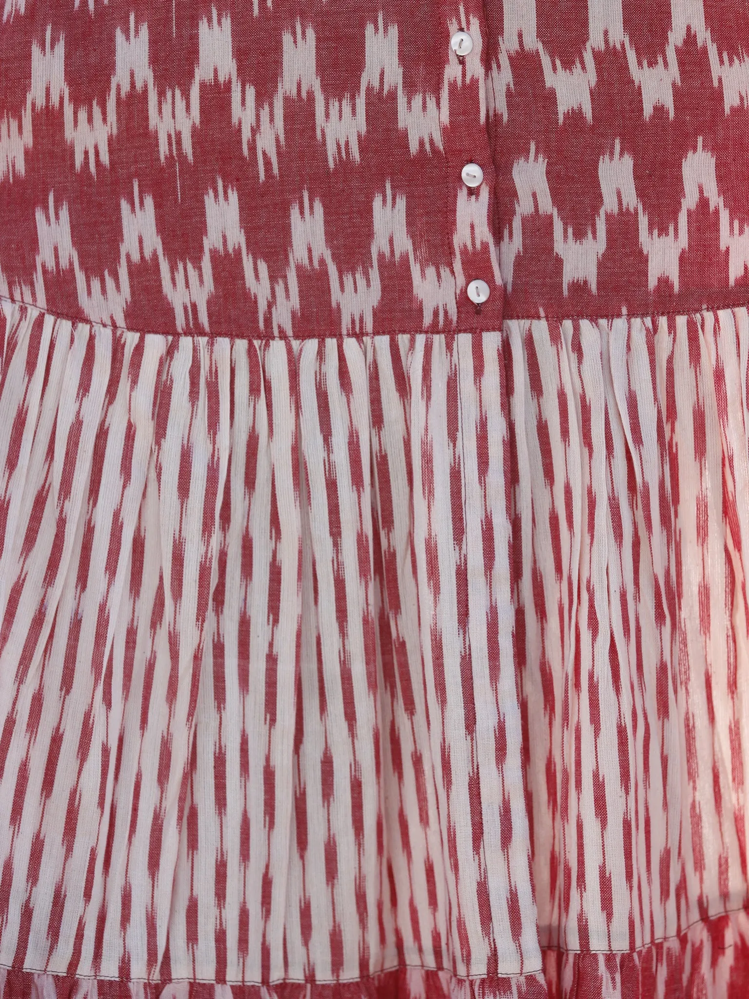 Pink Ivory Front Open Hand Woven Ikat Cotton Tier Dress  - D193F946