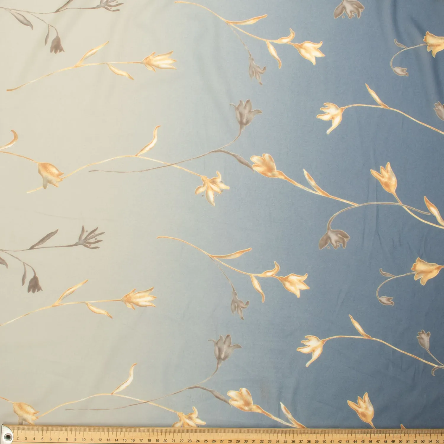 Printed Chiffon Design-10 Gold Vines on Blue Silver Shaded