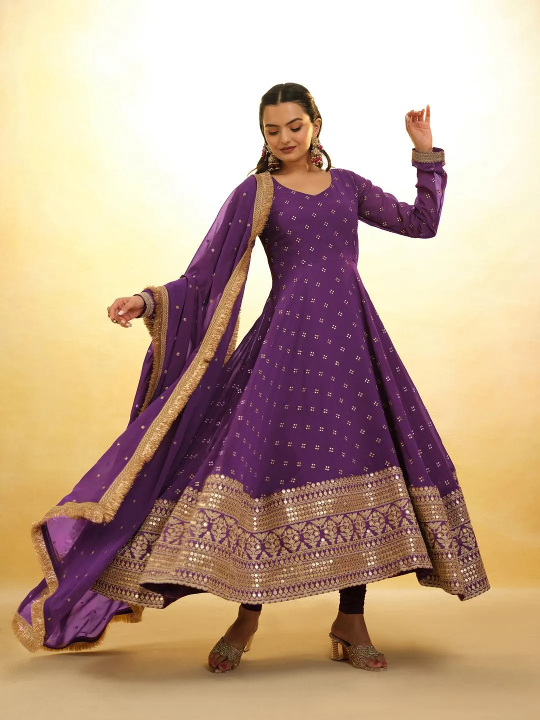 Purple Georgette ready-to-wear salwar suit with dupatta
