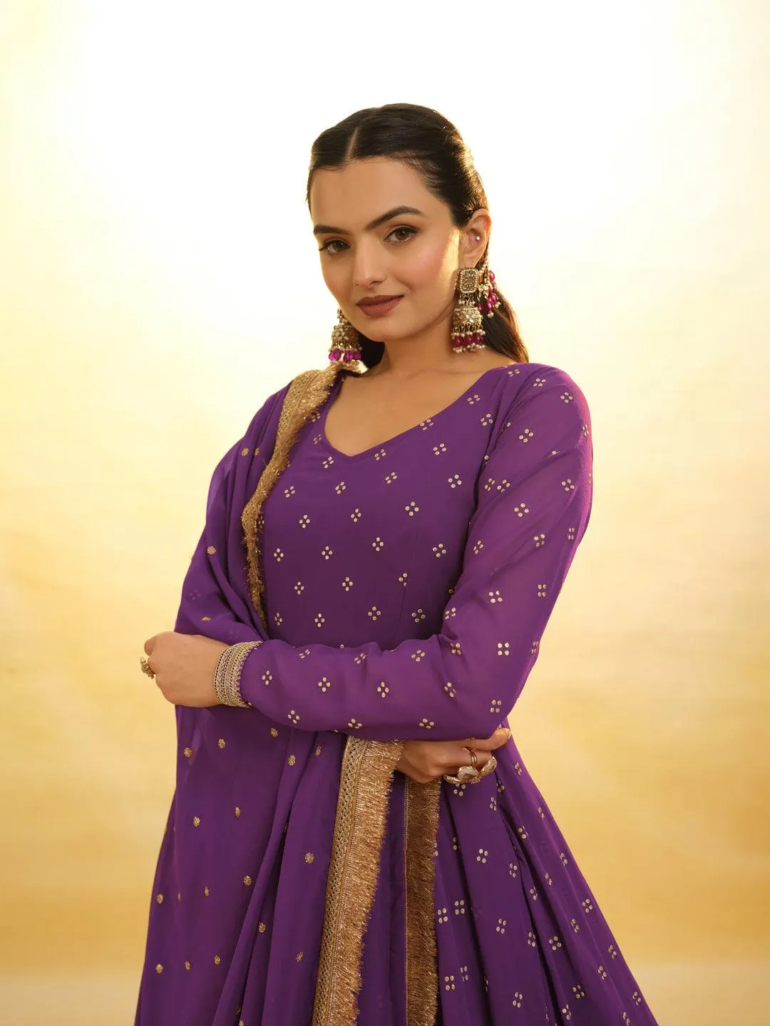 Purple Georgette ready-to-wear salwar suit with dupatta