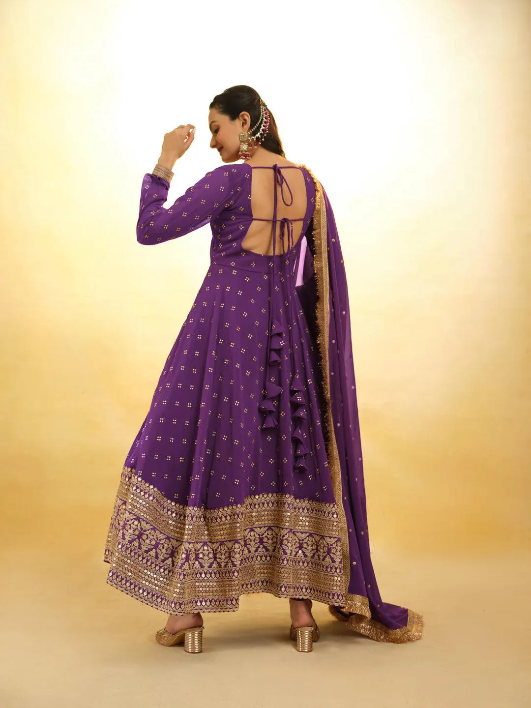 Purple Georgette ready-to-wear salwar suit with dupatta