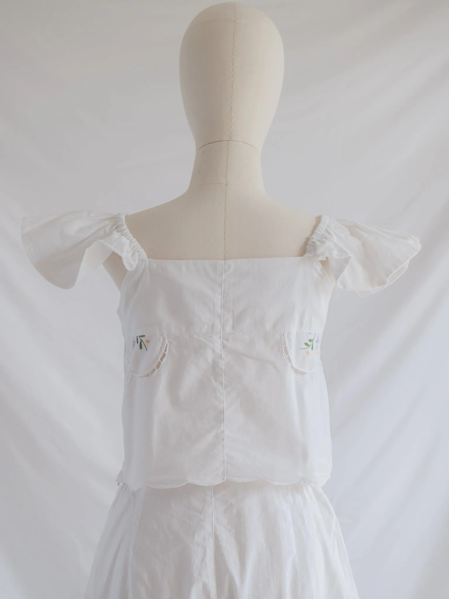 Re-design Upcycled Blue Rose Embroidered Top Set