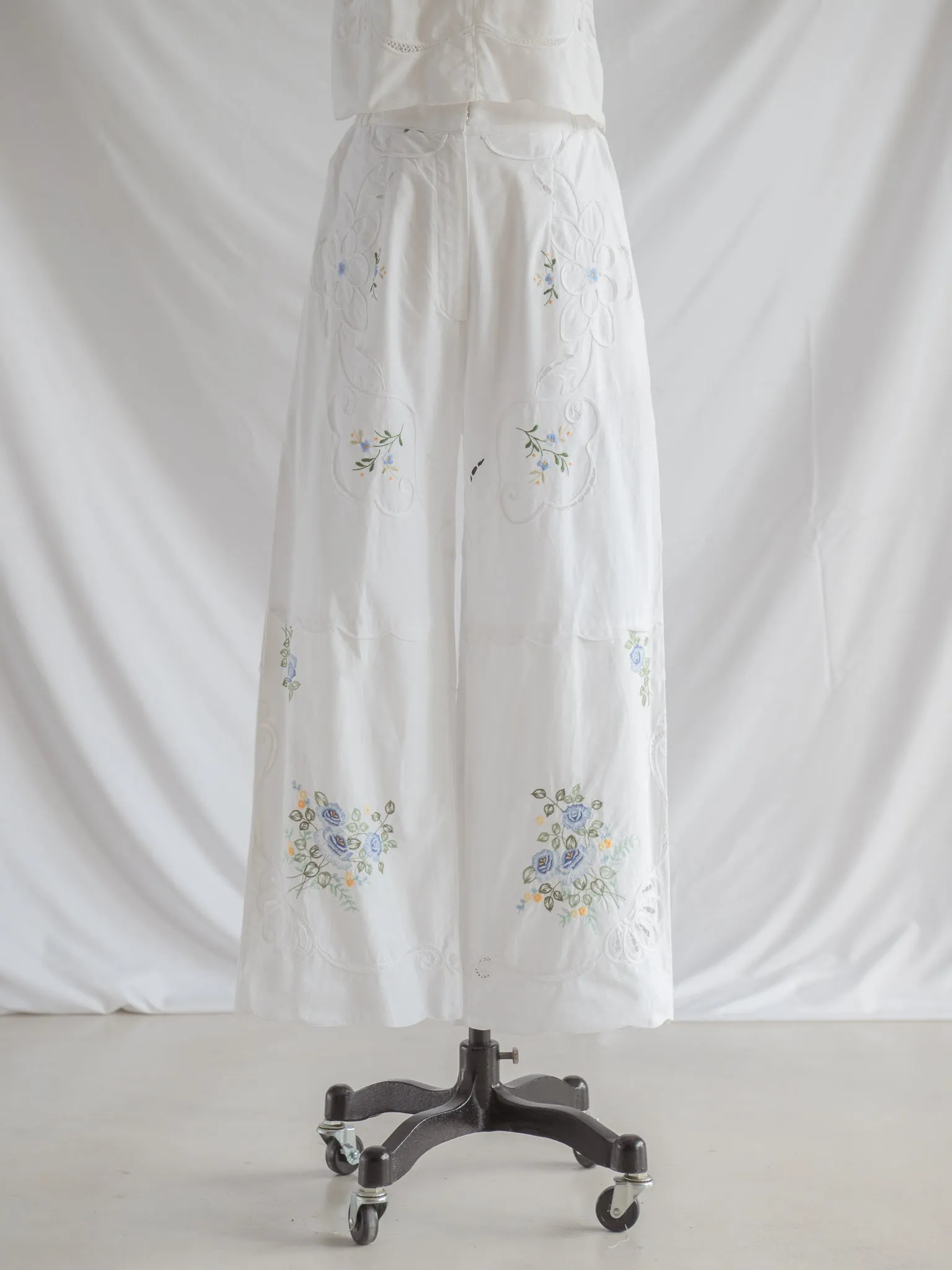 Re-design Upcycled Blue Rose Embroidered Top Set