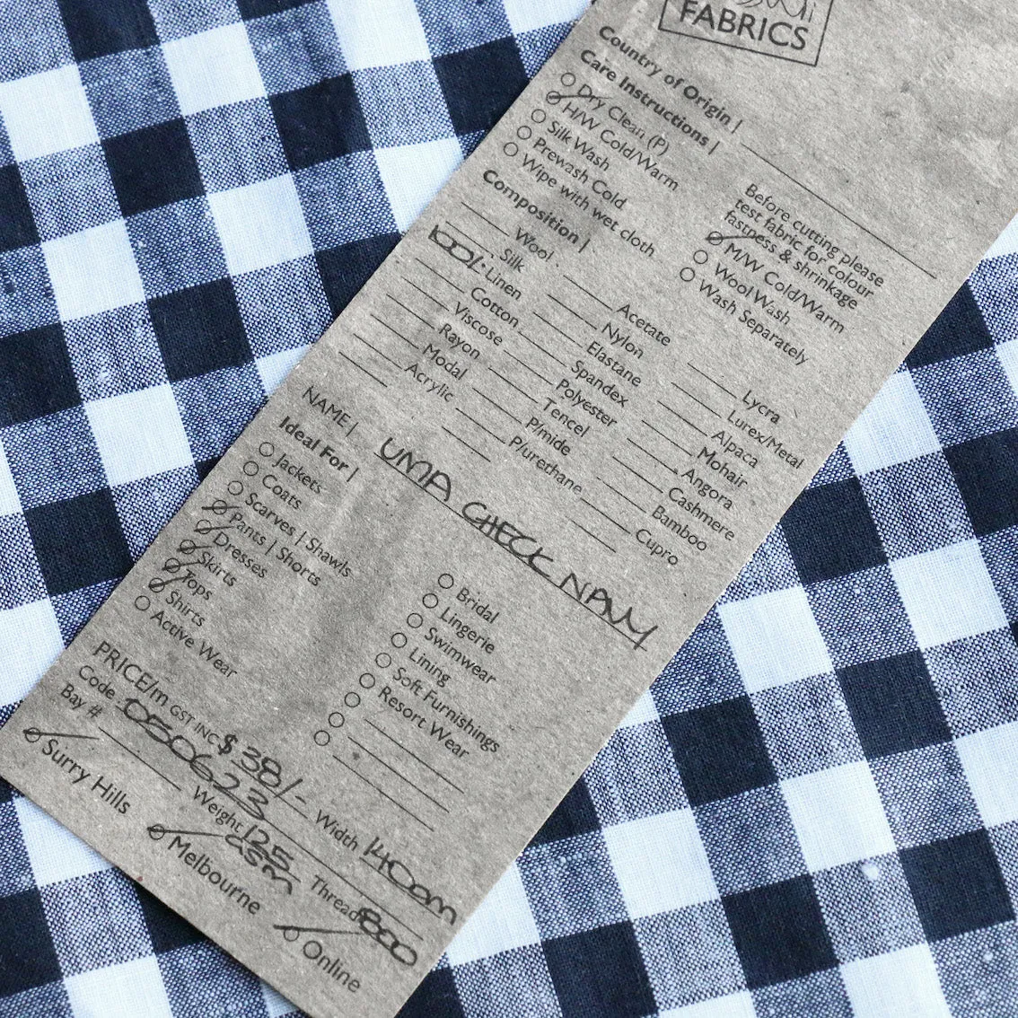 Remnant of Uma Check Navy - Gingham Linen