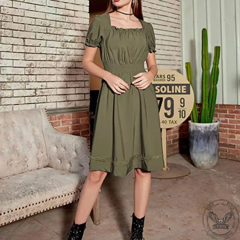 Renaissance Pastoral Square Neck High Waist Dress