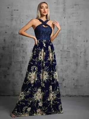 Romantic Navy Floral Maxi Dress for Boho Bridesmaids