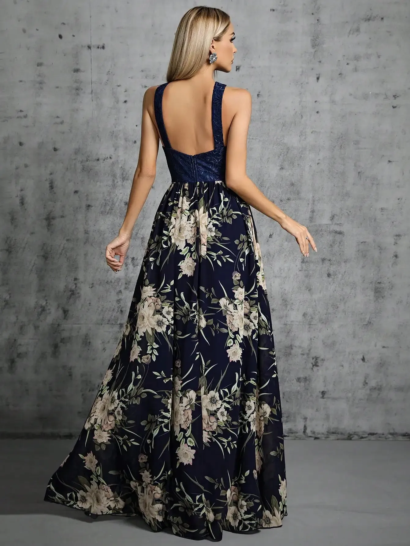 Romantic Navy Floral Maxi Dress for Boho Bridesmaids