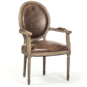 Rustic Leather Round Back Arm Chairs