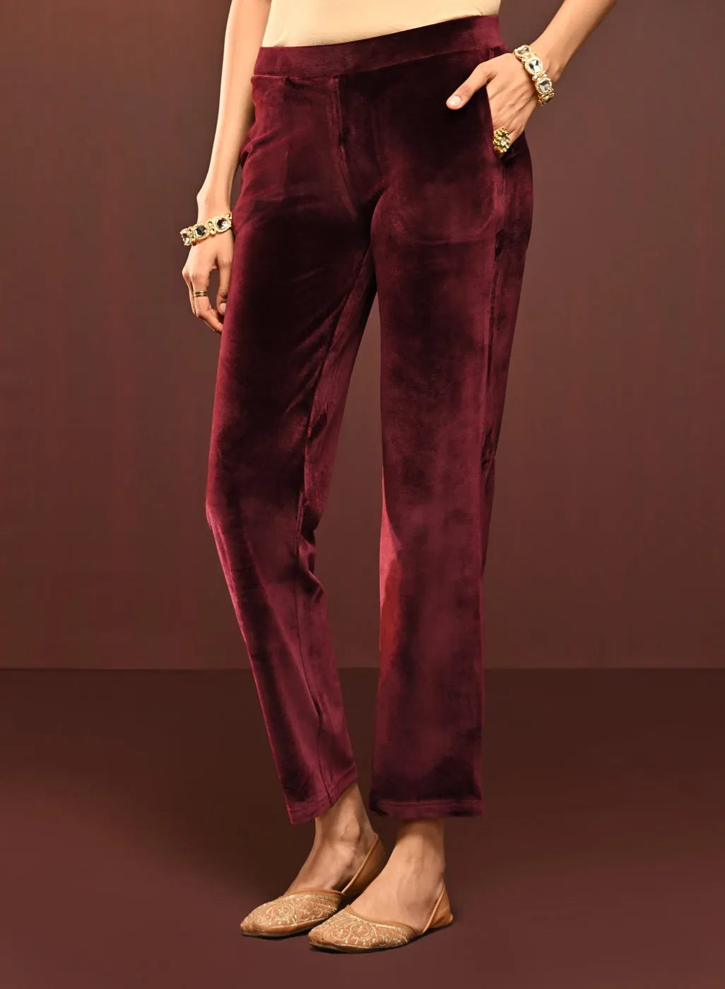 Shanaya Maroon Embroidered Velvet Kurta Set for Women