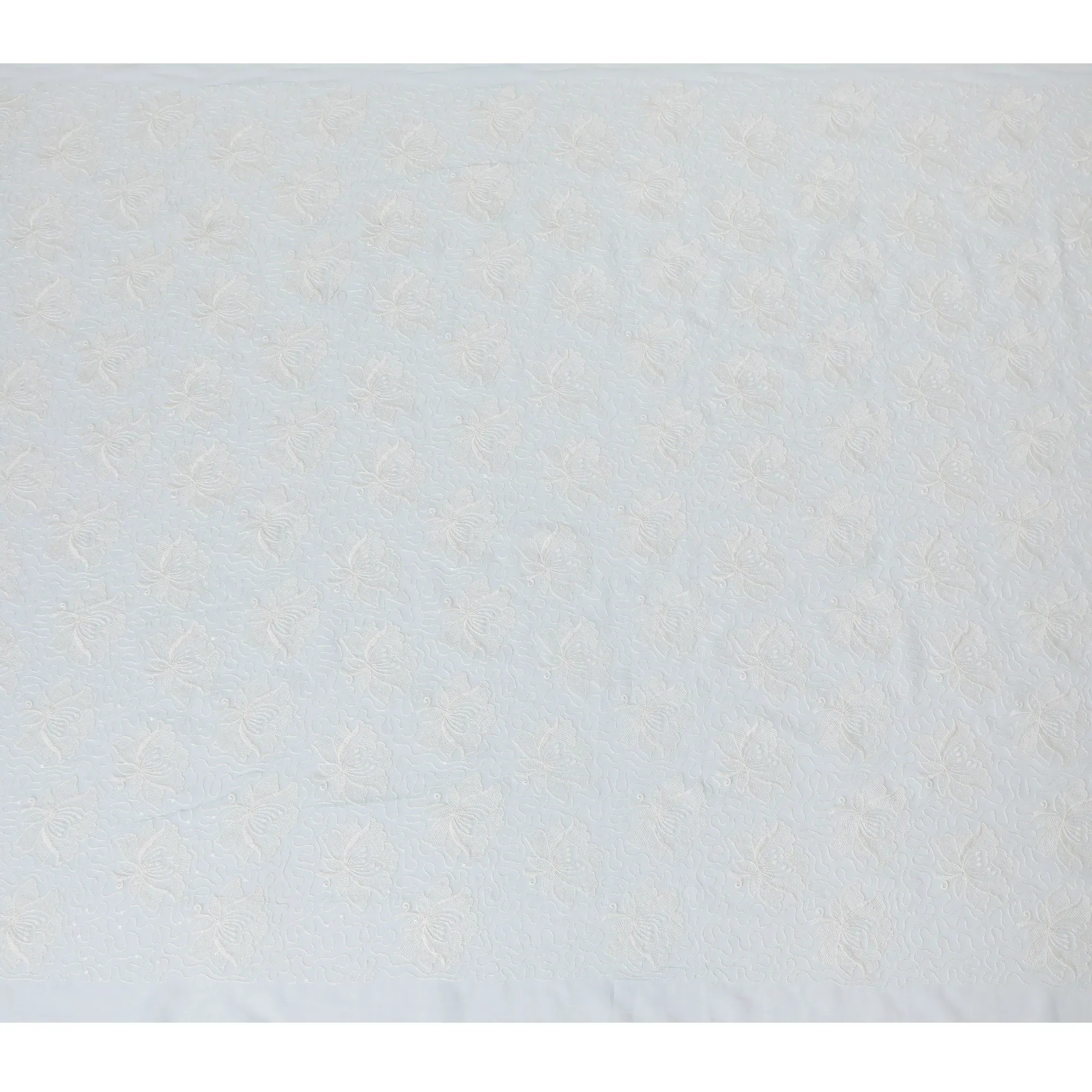 Sky Blue Floral Embossed Georgette Fabric - 110 cm Width, Textured and Delicate, Perfect for Spring and Summer Apparel-D19154
