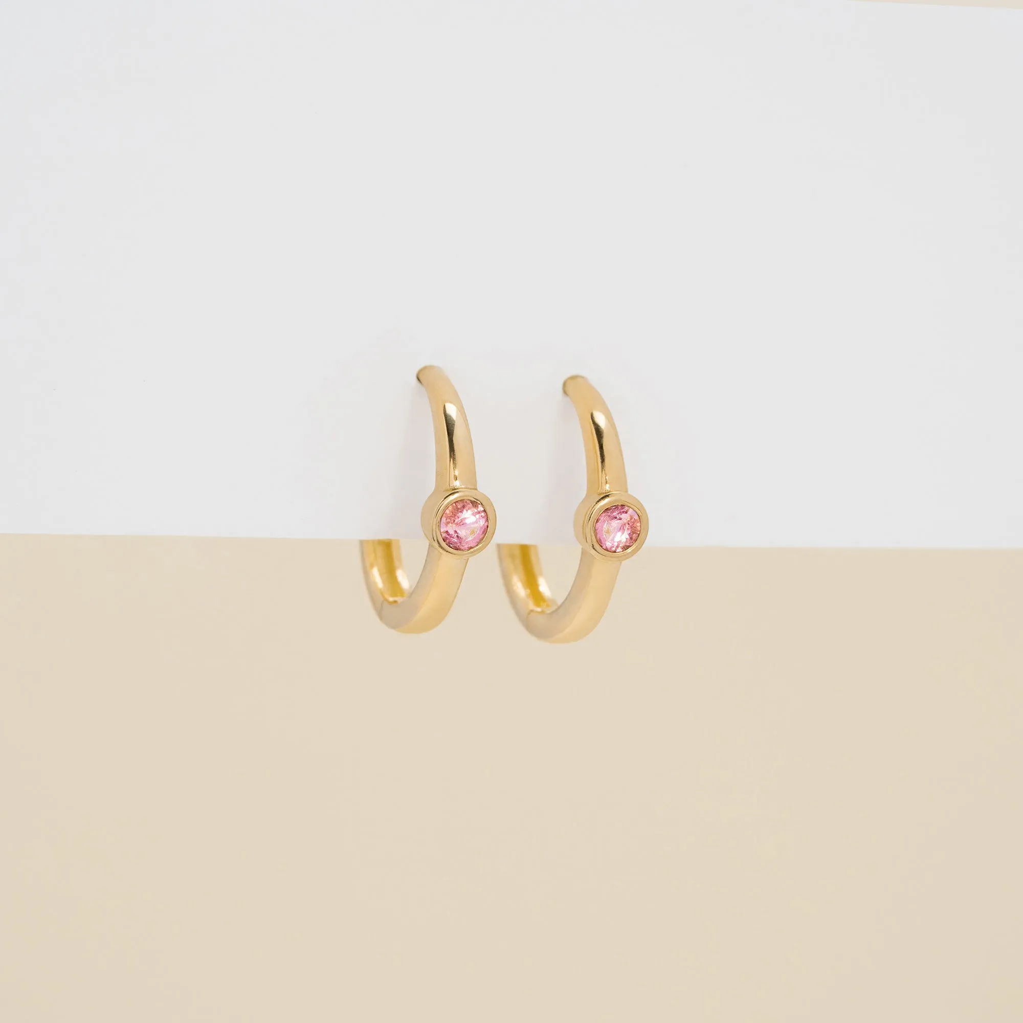 Solid Gold Pink Tourmaline Huggies, Nina