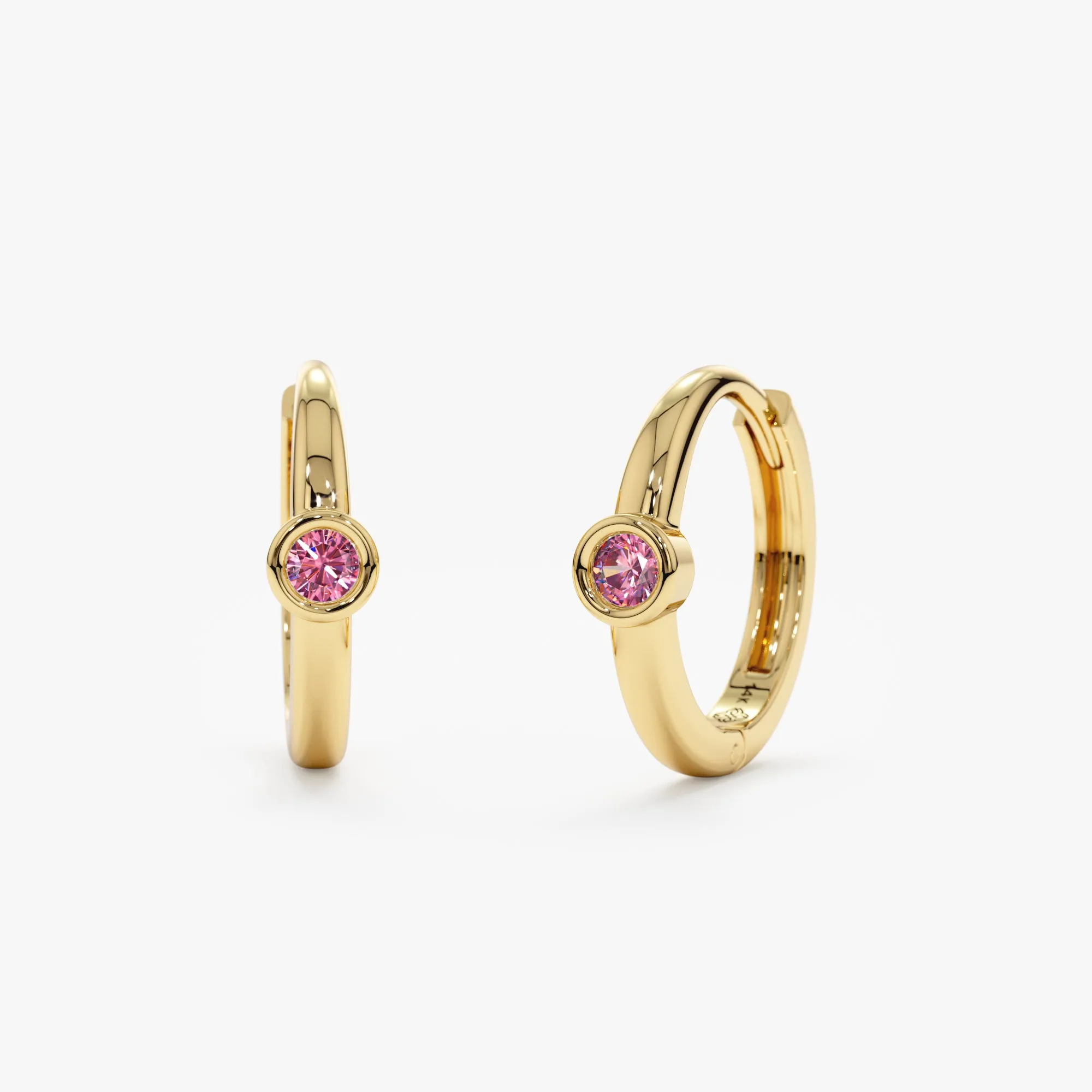 Solid Gold Pink Tourmaline Huggies, Nina