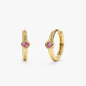 Solid Gold Pink Tourmaline Huggies, Nina
