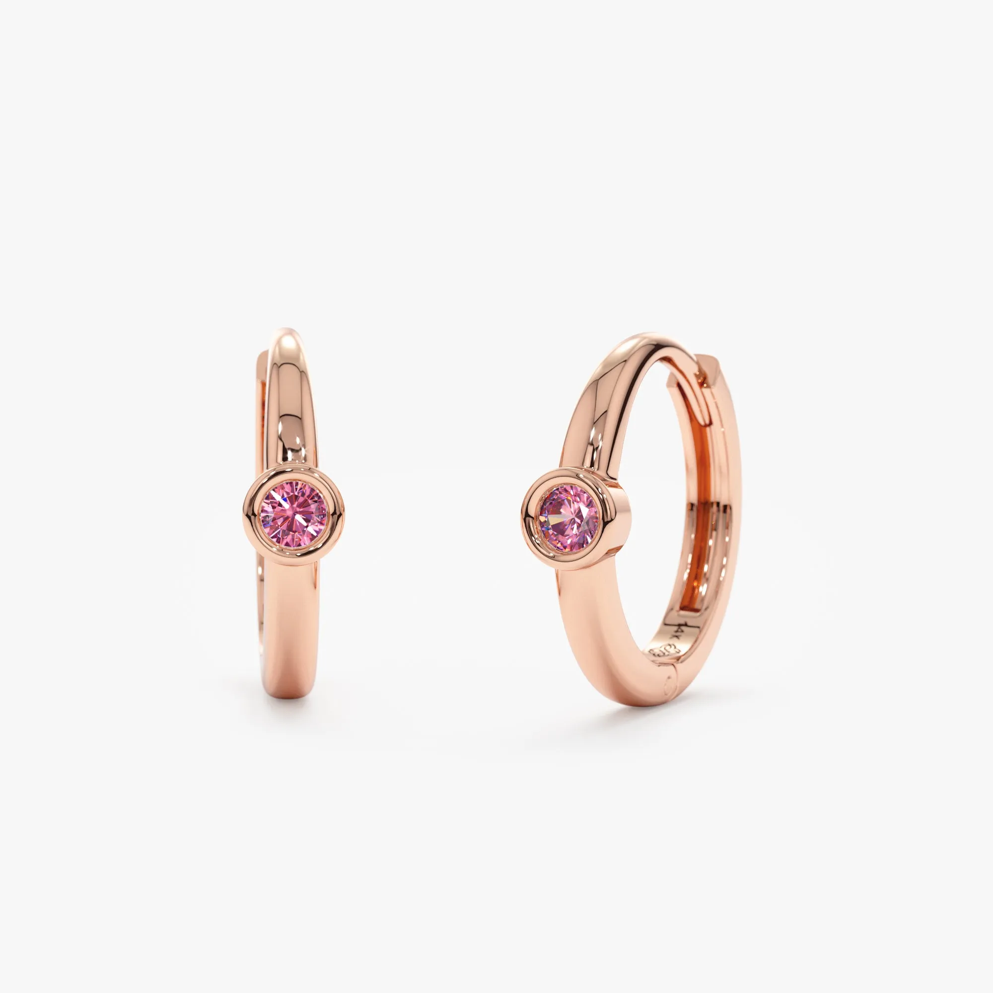 Solid Gold Pink Tourmaline Huggies, Nina