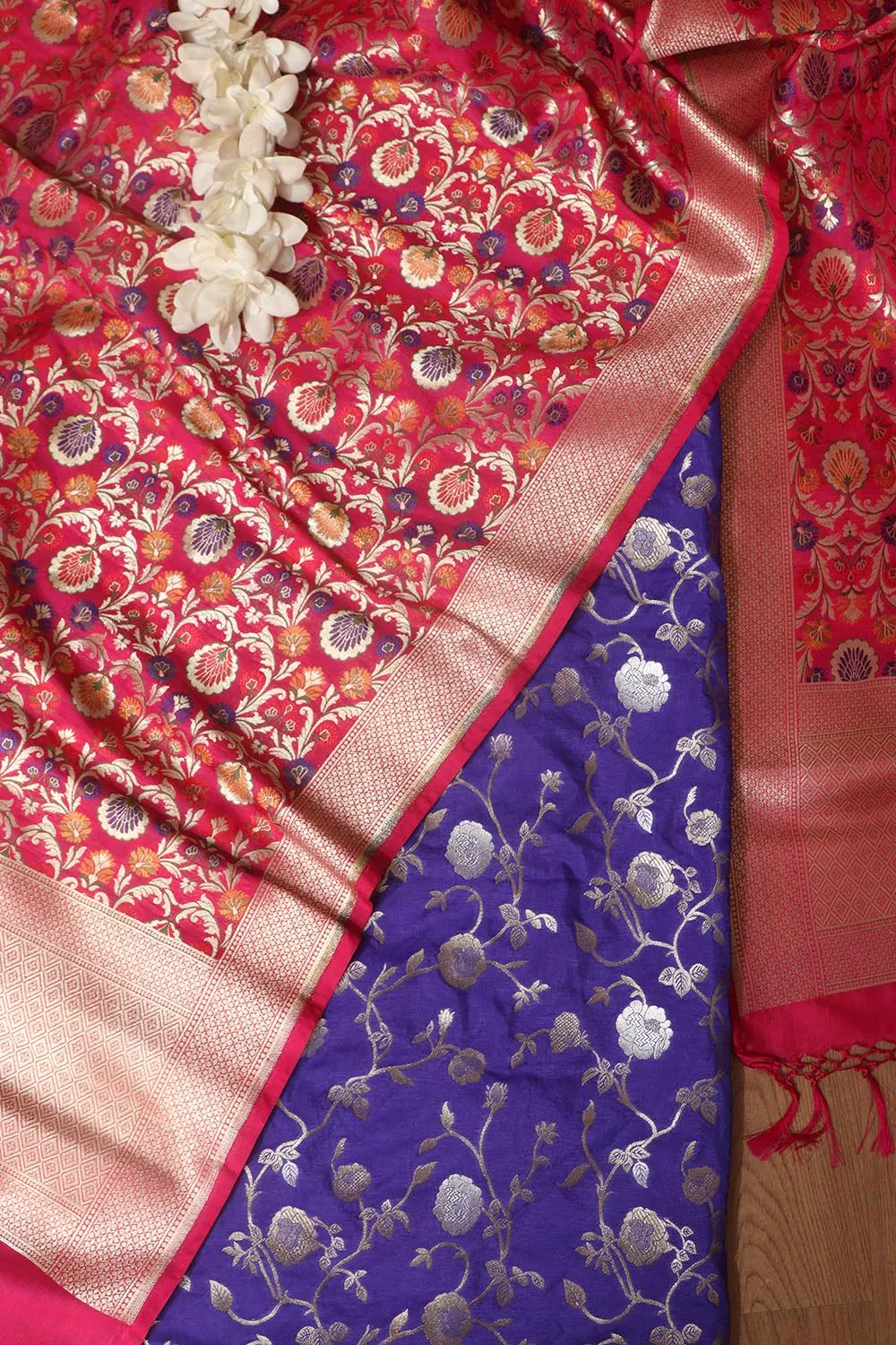 Stunning Elegant Blue Banarasi Silk Sona Roopa Suit With Banarasi Kimkhwab Design Silk Dupatta