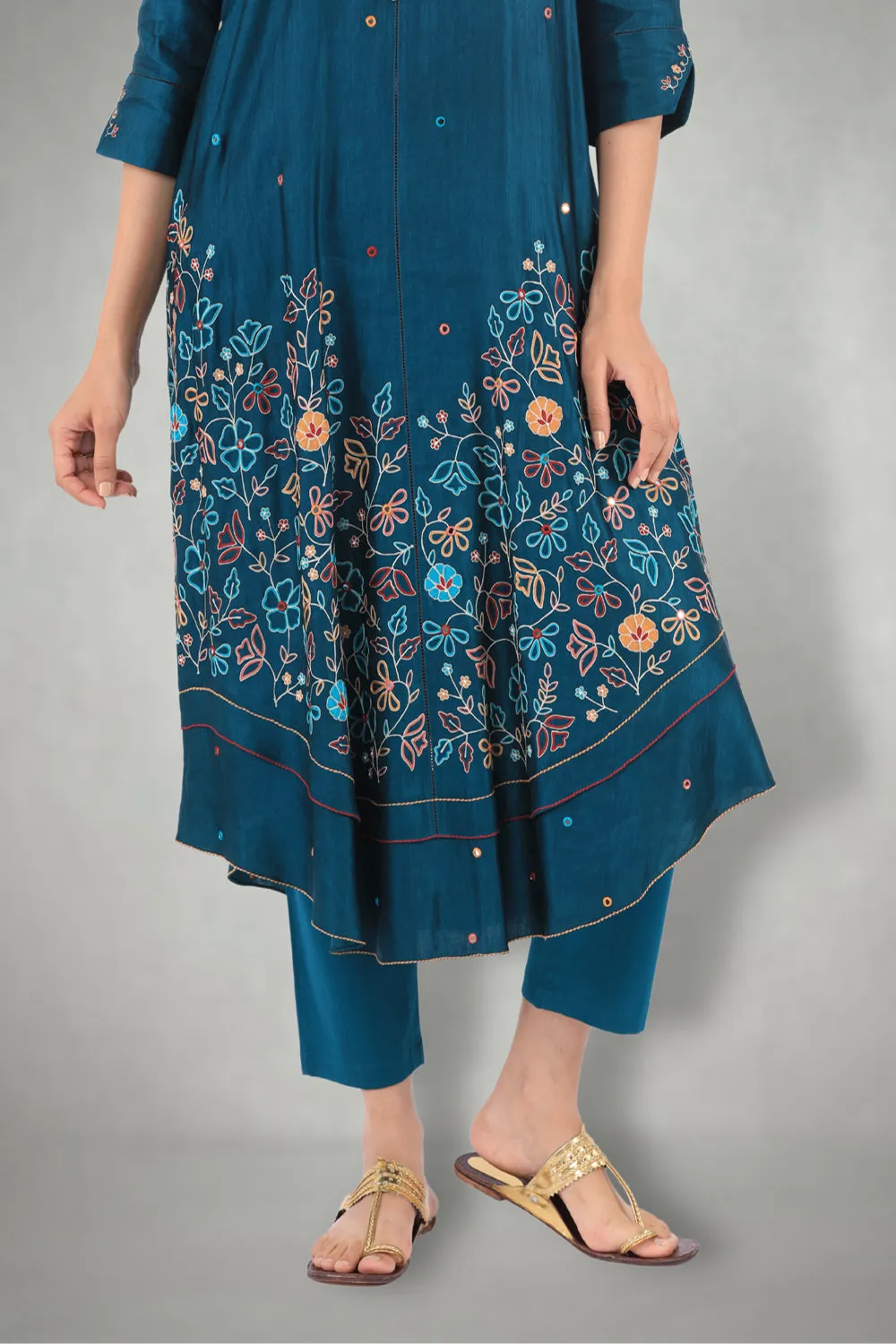 Teal Aari &  Mirror Work Suit Set