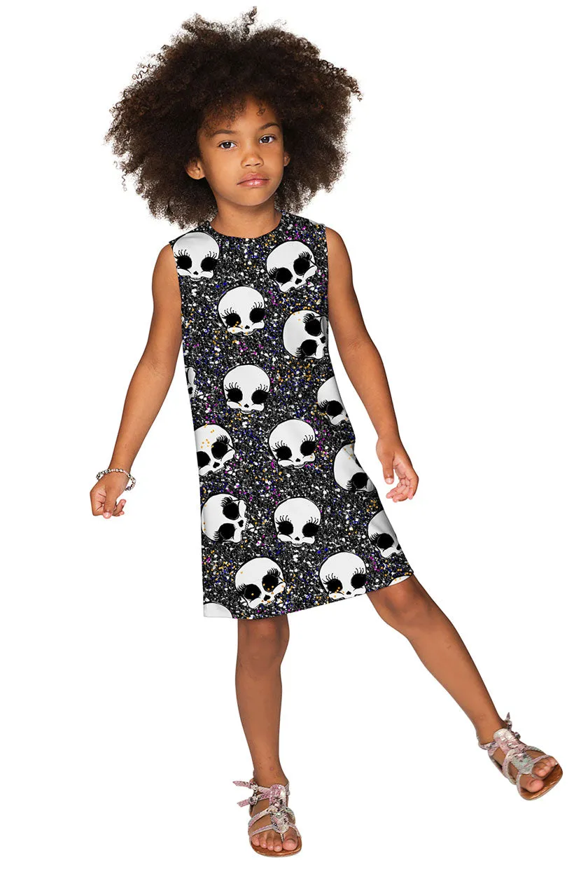 Too Cute to Spook Adele Black Glitter Skull Print Shift Dress - Girls