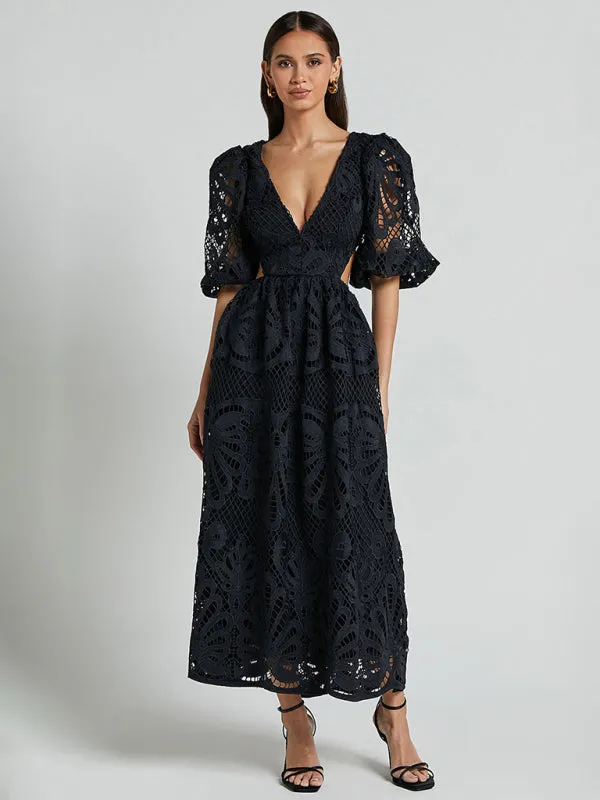 Trendy Floral Lace Low-Back Dress for Events