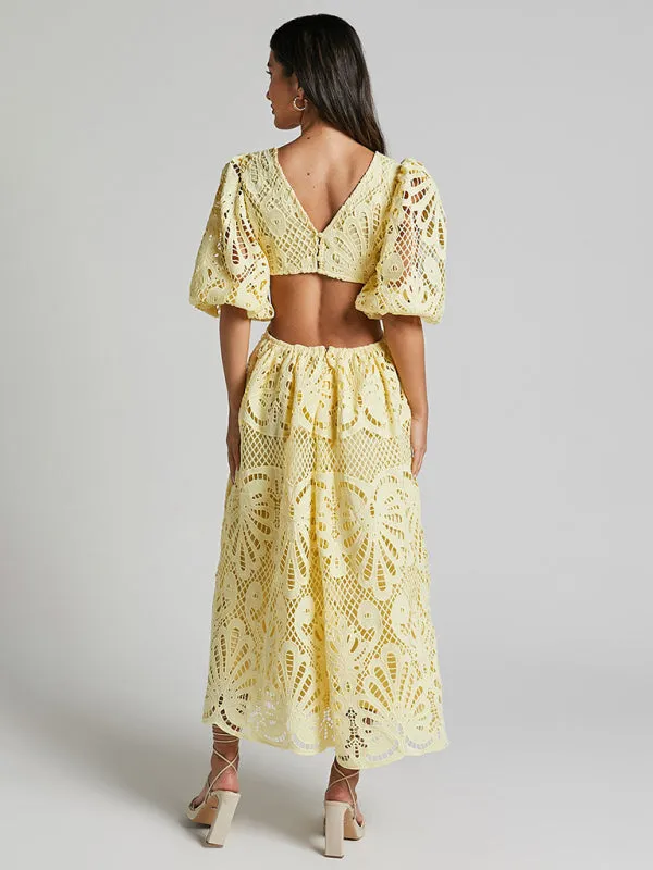 Trendy Floral Lace Low-Back Dress for Events