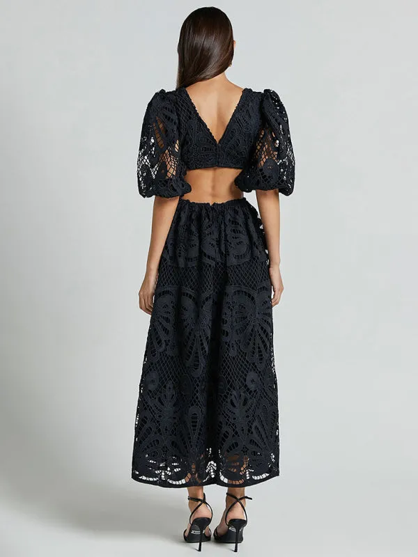 Trendy Floral Lace Low-Back Dress for Events