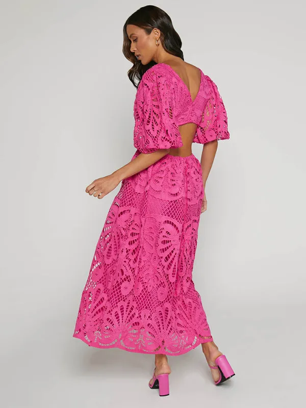 Trendy Floral Lace Low-Back Dress for Events