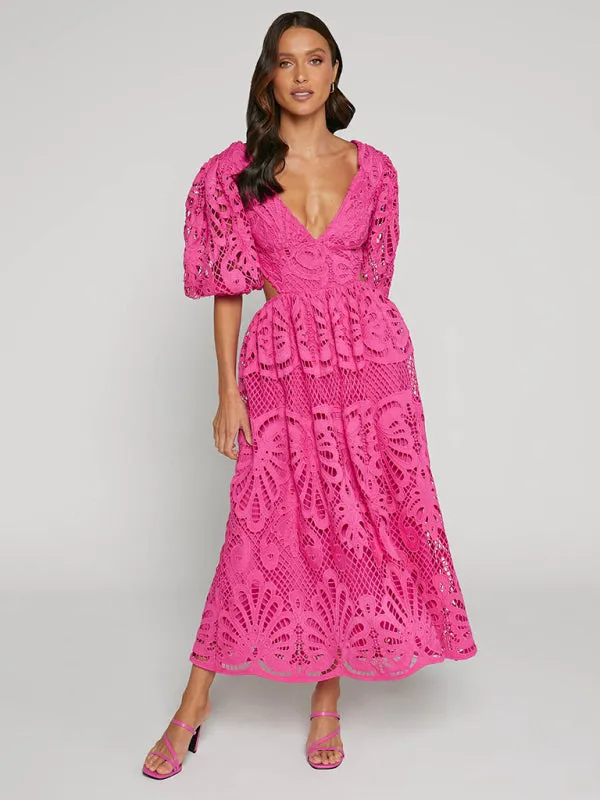 Trendy Floral Lace Low-Back Dress for Events