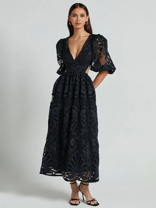 Trendy Floral Lace Low-Back Dress for Events