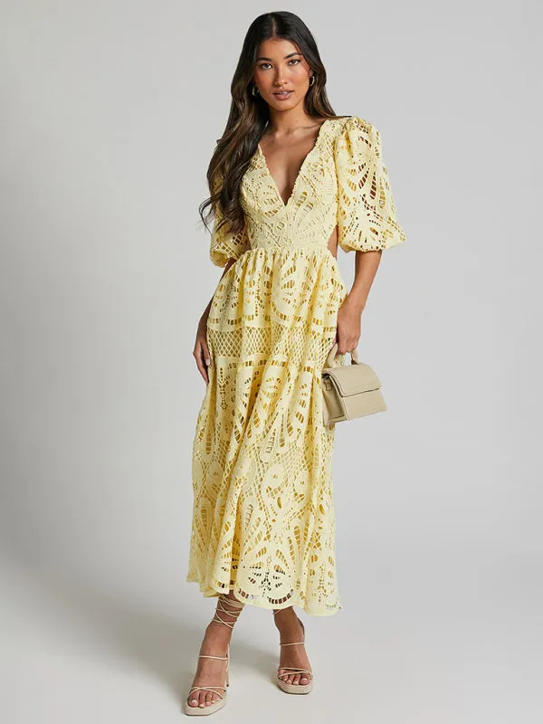 Trendy Floral Lace Low-Back Dress for Events