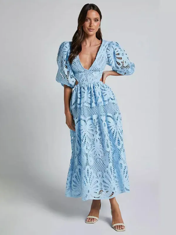 Trendy Floral Lace Low-Back Dress for Events