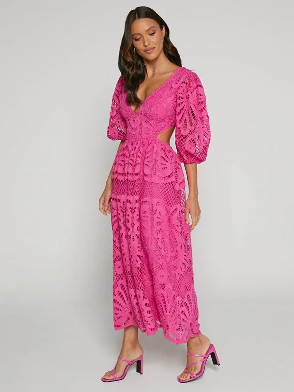 Trendy Floral Lace Low-Back Dress for Events