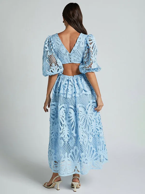 Trendy Floral Lace Low-Back Dress for Events