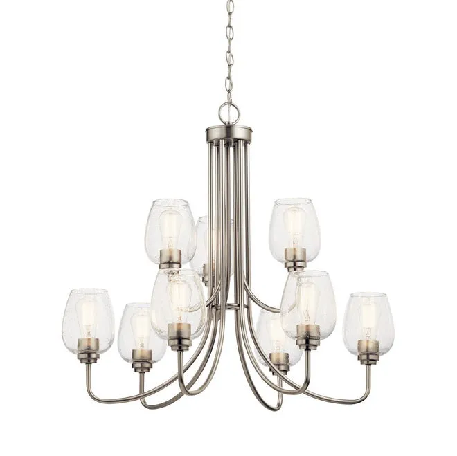 Valserrano 32 in. 9 Lights Chandelier Brushed Nickel Finish Clear Seeded